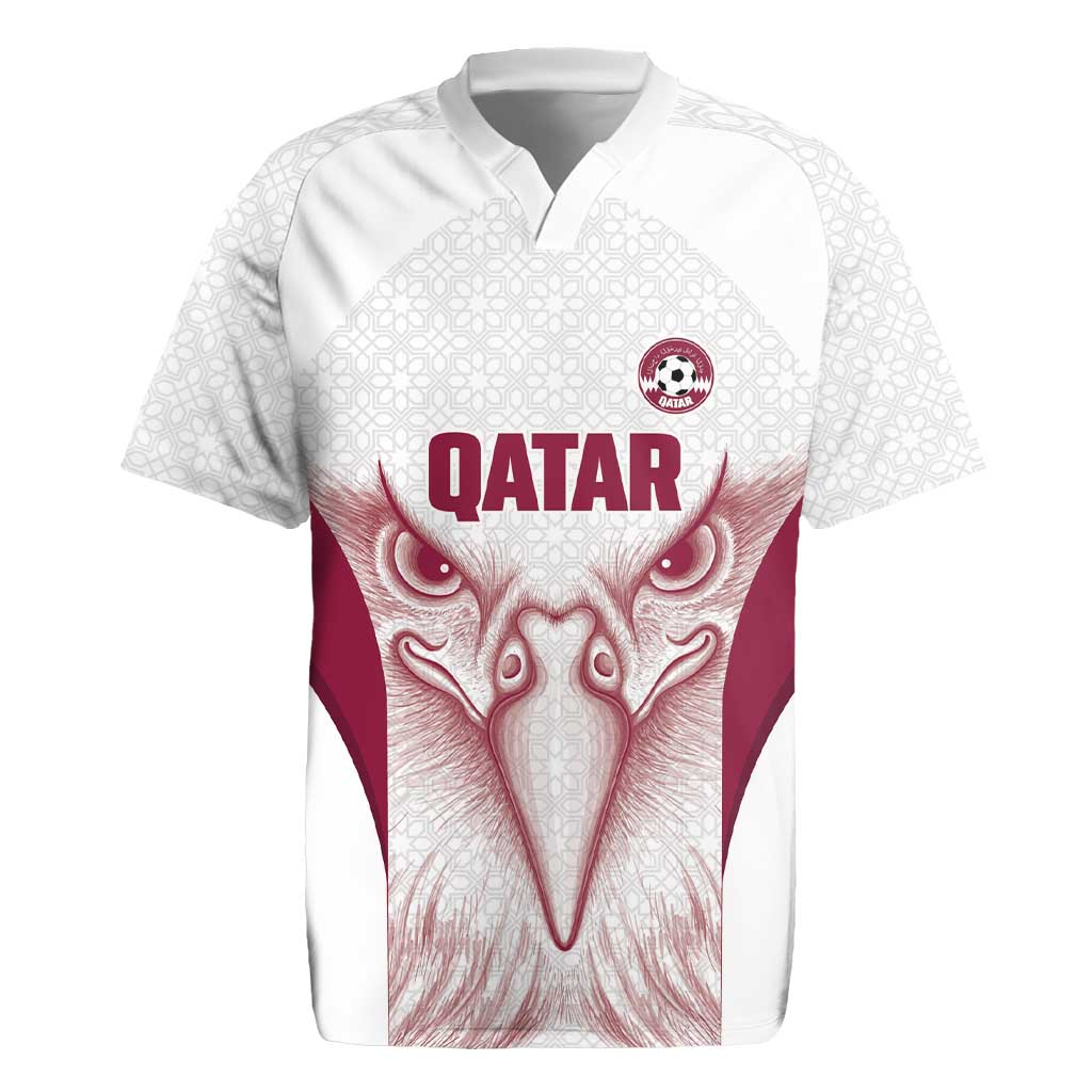 Custom Qatar Football Rugby Jersey Maroon Falcon Spirit White Version - Wonder Print Shop