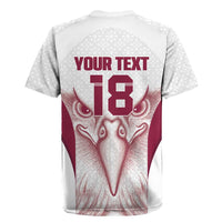 Custom Qatar Football Rugby Jersey Maroon Falcon Spirit White Version - Wonder Print Shop