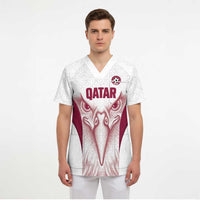 Custom Qatar Football Scrub Top Maroon Falcon Spirit White Version - Wonder Print Shop