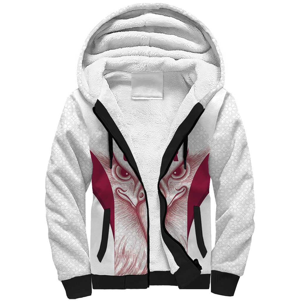 Custom Qatar Football Sherpa Hoodie Maroon Falcon Spirit White Version - Wonder Print Shop