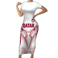 Custom Qatar Football Short Sleeve Bodycon Dress Maroon Falcon Spirit White Version - Wonder Print Shop