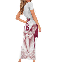 Custom Qatar Football Short Sleeve Bodycon Dress Maroon Falcon Spirit White Version - Wonder Print Shop