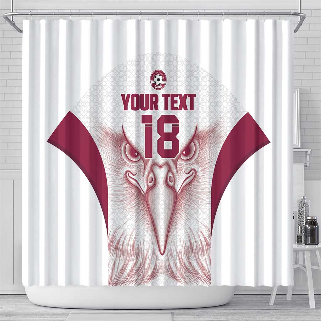 Custom Qatar Football Shower Curtain Maroon Falcon Spirit White Version - Wonder Print Shop