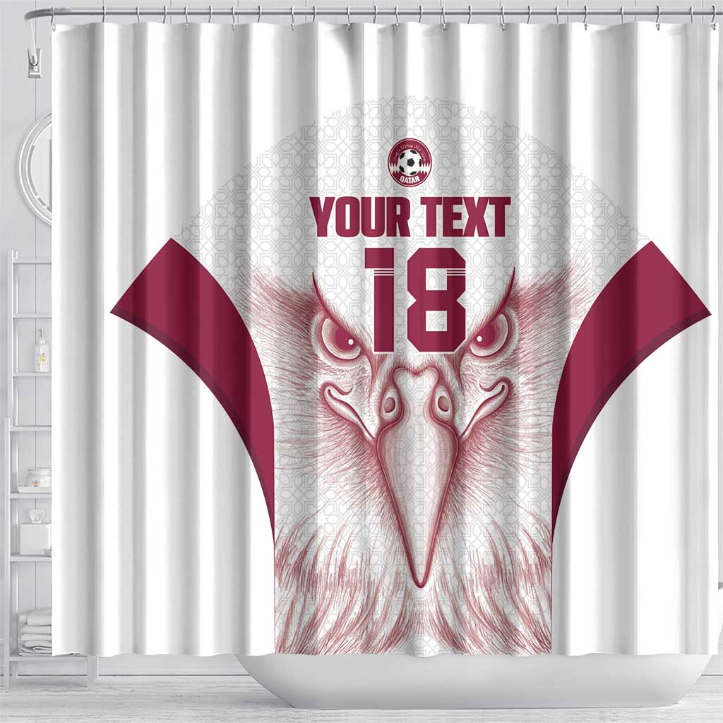 Custom Qatar Football Shower Curtain Maroon Falcon Spirit White Version - Wonder Print Shop