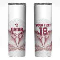 Custom Qatar Football Skinny Tumbler Maroon Falcon Spirit White Version - Wonder Print Shop