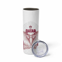Custom Qatar Football Skinny Tumbler Maroon Falcon Spirit White Version - Wonder Print Shop