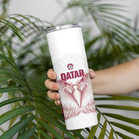 Custom Qatar Football Skinny Tumbler Maroon Falcon Spirit White Version - Wonder Print Shop
