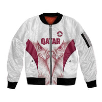 Custom Qatar Football Sleeve Zip Bomber Jacket Maroon Falcon Spirit White Version - Wonder Print Shop