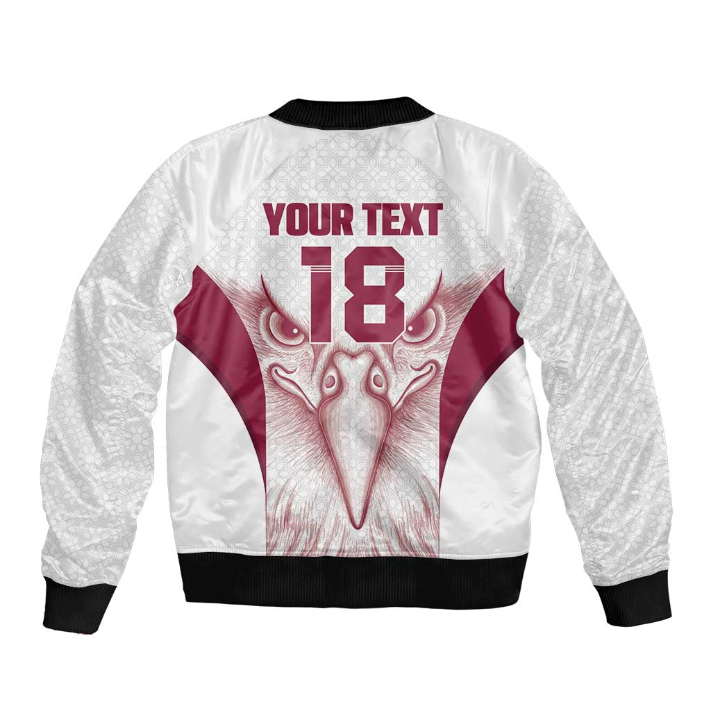 Custom Qatar Football Sleeve Zip Bomber Jacket Maroon Falcon Spirit White Version - Wonder Print Shop