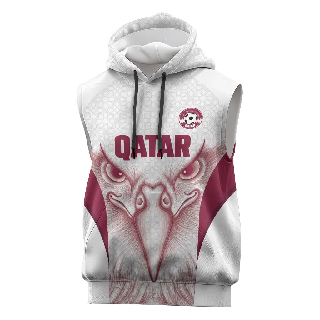 Custom Qatar Football Sleeveless Hoodie Maroon Falcon Spirit White Version - Wonder Print Shop