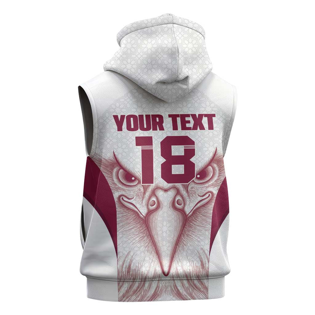 Custom Qatar Football Sleeveless Hoodie Maroon Falcon Spirit White Version - Wonder Print Shop
