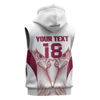 Custom Qatar Football Sleeveless Hoodie Maroon Falcon Spirit White Version - Wonder Print Shop