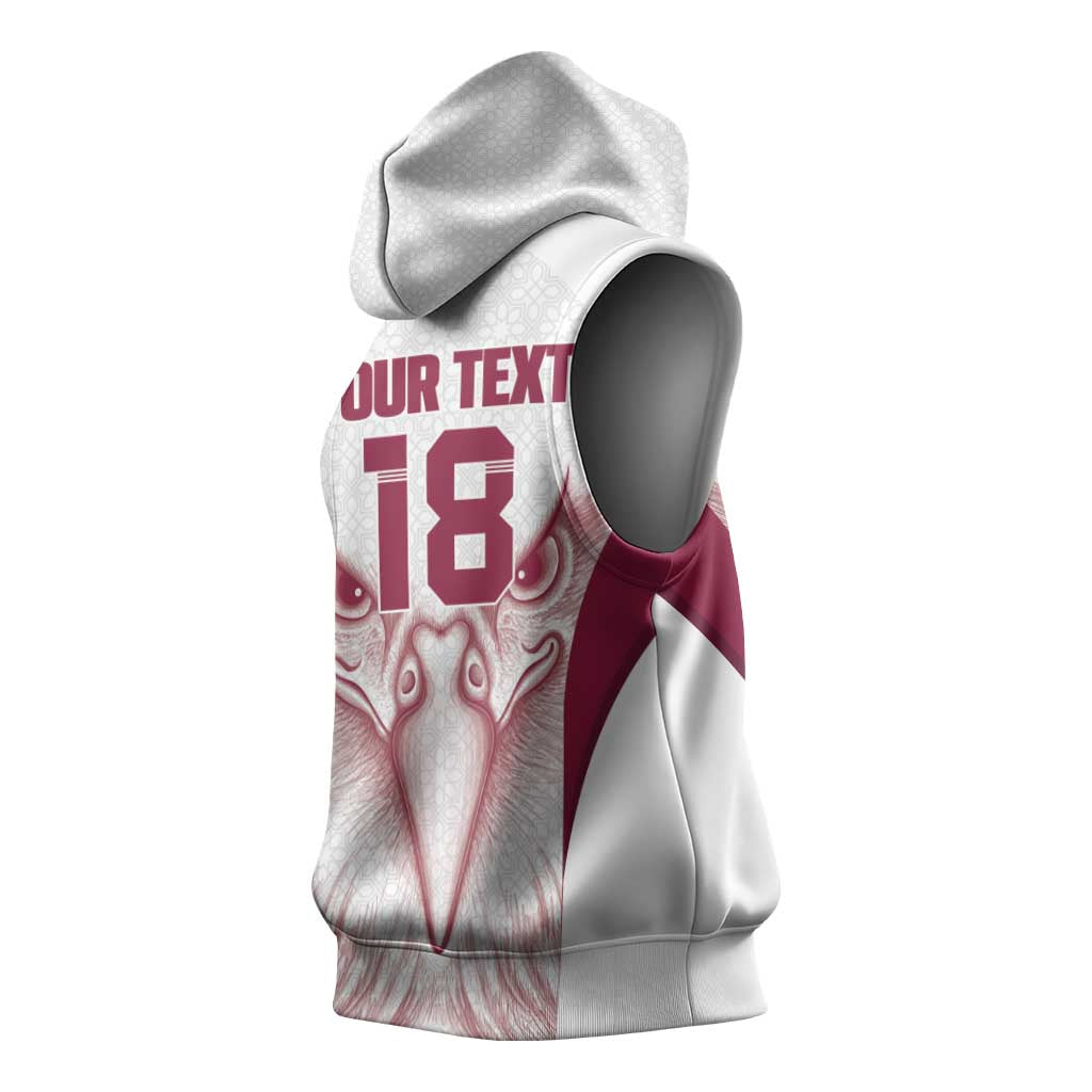 Custom Qatar Football Sleeveless Hoodie Maroon Falcon Spirit White Version - Wonder Print Shop