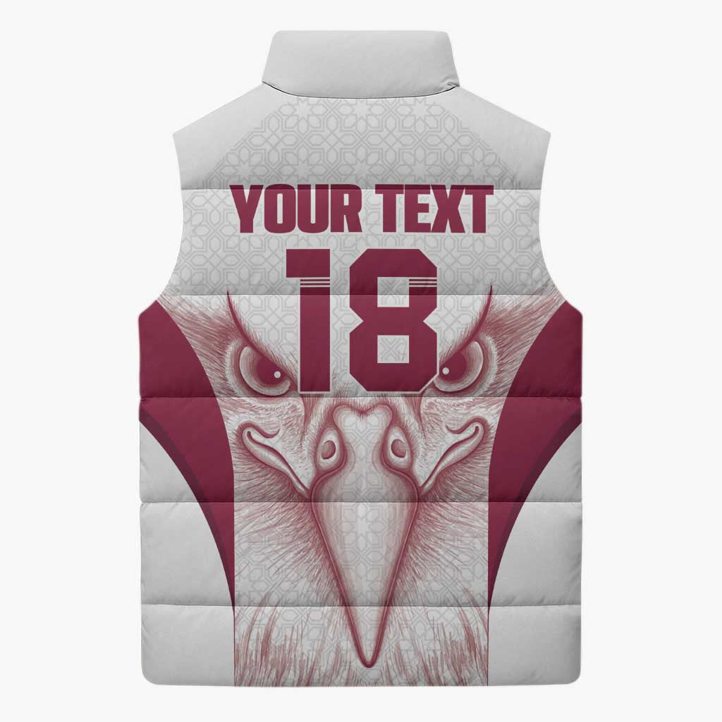 Custom Qatar Football Sleeveless Puffer Jacket Maroon Falcon Spirit White Version - Wonder Print Shop