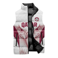 Custom Qatar Football Sleeveless Puffer Jacket Maroon Falcon Spirit White Version - Wonder Print Shop