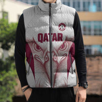 Custom Qatar Football Sleeveless Puffer Jacket Maroon Falcon Spirit White Version - Wonder Print Shop