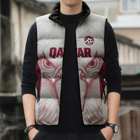 Custom Qatar Football Sleeveless Puffer Jacket Maroon Falcon Spirit White Version - Wonder Print Shop