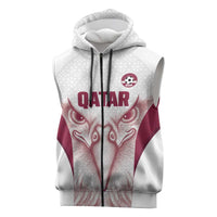 Custom Qatar Football Sleeveless Zip Hoodie Maroon Falcon Spirit White Version - Wonder Print Shop