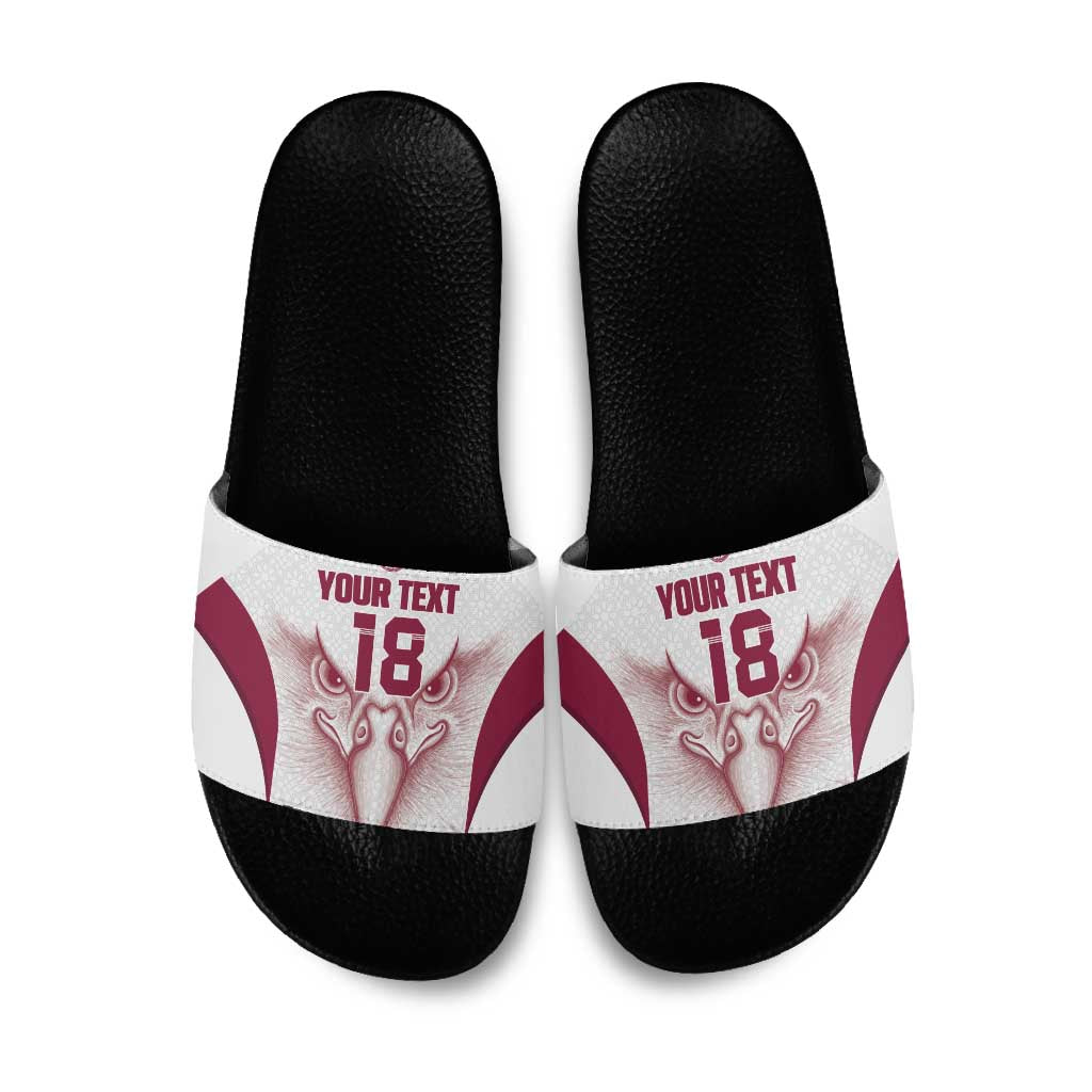 Custom Qatar Football Slide Sandals Maroon Falcon Spirit White Version - Wonder Print Shop