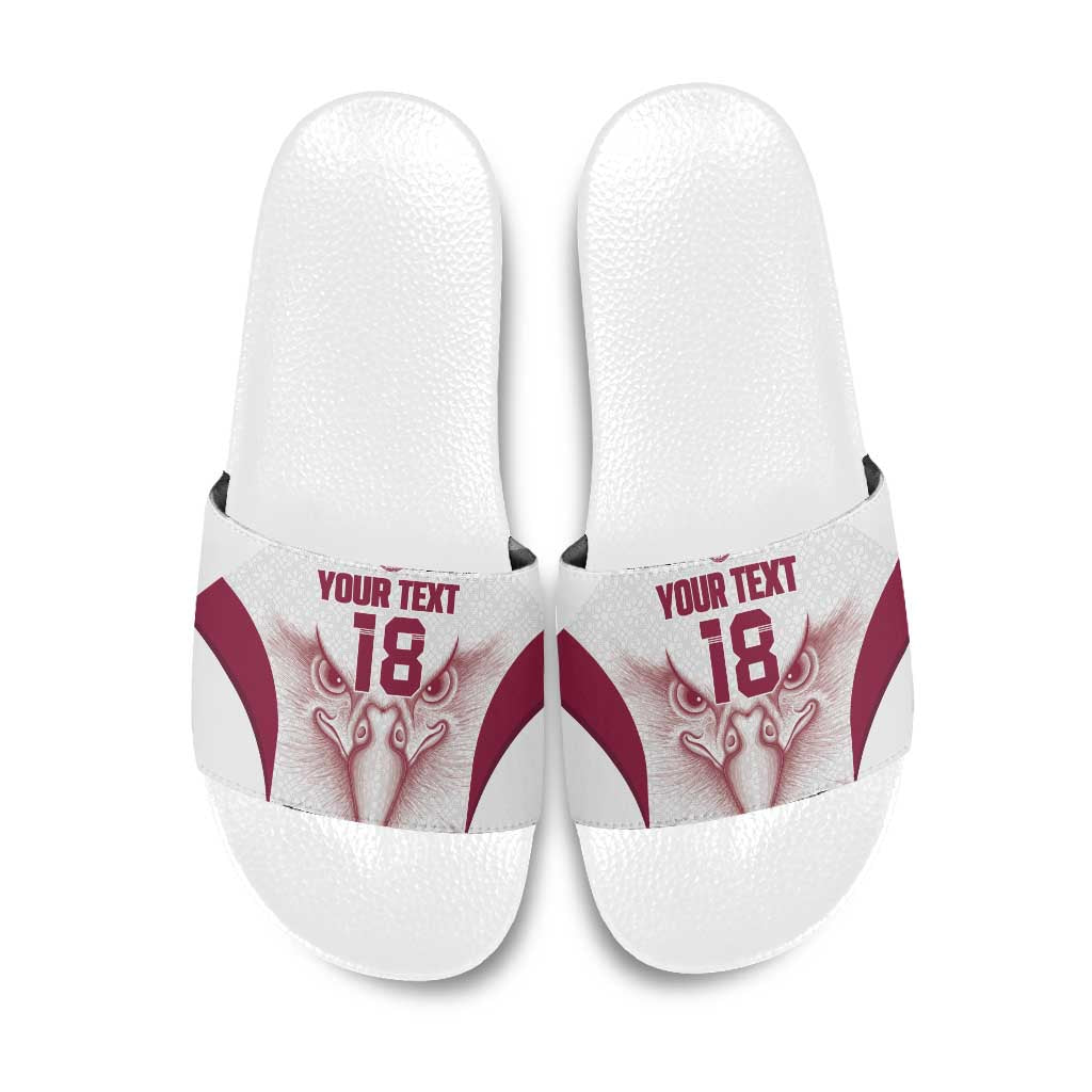 Custom Qatar Football Slide Sandals Maroon Falcon Spirit White Version - Wonder Print Shop