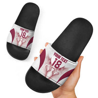 Custom Qatar Football Slide Sandals Maroon Falcon Spirit White Version - Wonder Print Shop