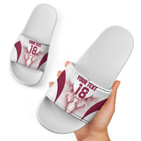 Custom Qatar Football Slide Sandals Maroon Falcon Spirit White Version - Wonder Print Shop