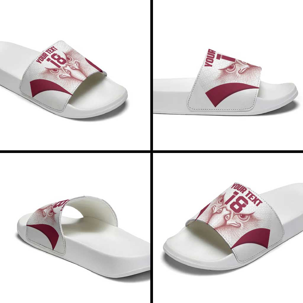 Custom Qatar Football Slide Sandals Maroon Falcon Spirit White Version - Wonder Print Shop