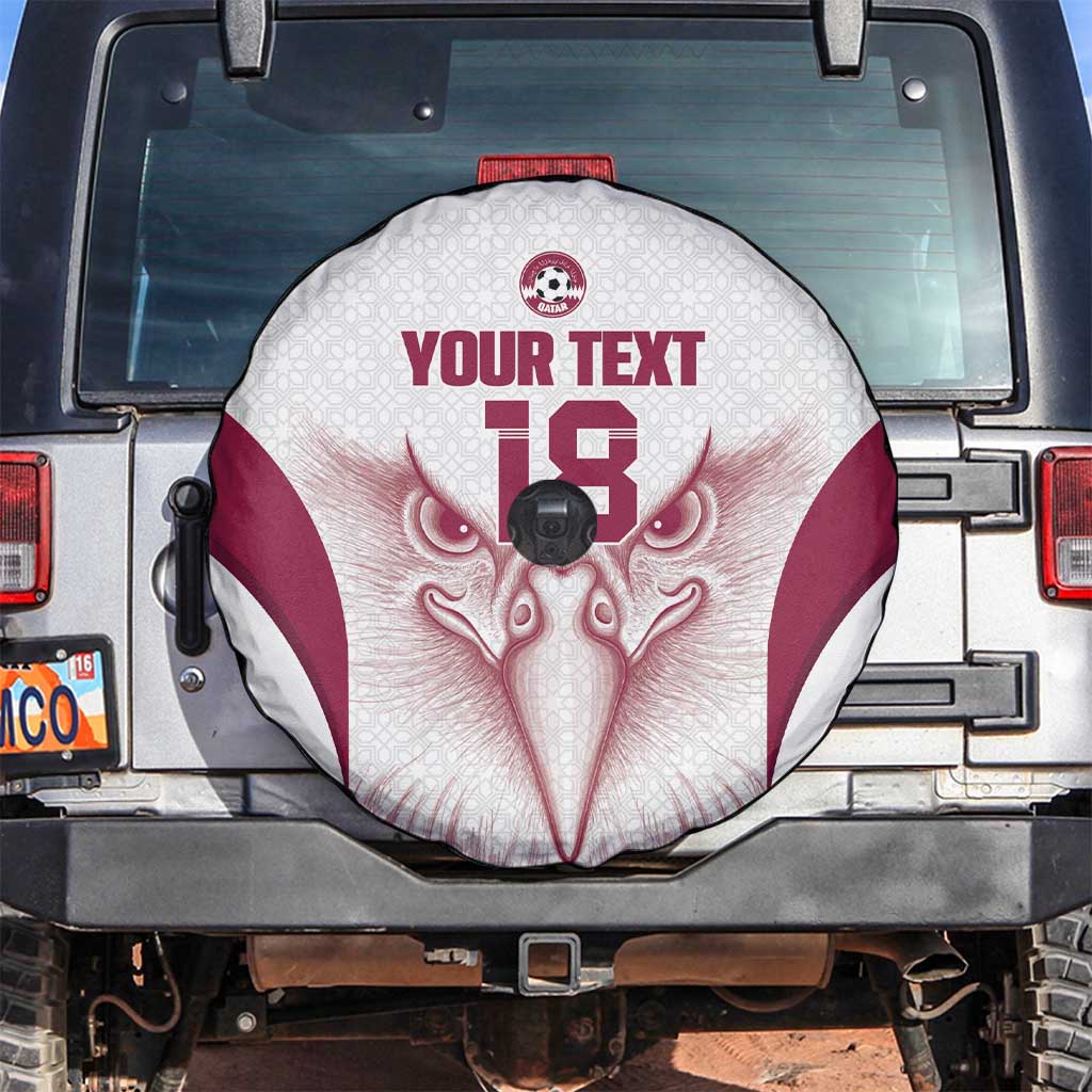 Custom Qatar Football Spare Tire Cover Maroon Falcon Spirit White Version - Wonder Print Shop
