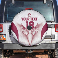 Custom Qatar Football Spare Tire Cover Maroon Falcon Spirit White Version - Wonder Print Shop
