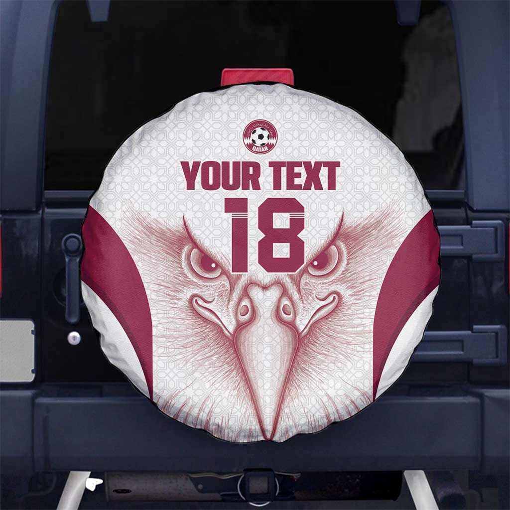 Custom Qatar Football Spare Tire Cover Maroon Falcon Spirit White Version - Wonder Print Shop