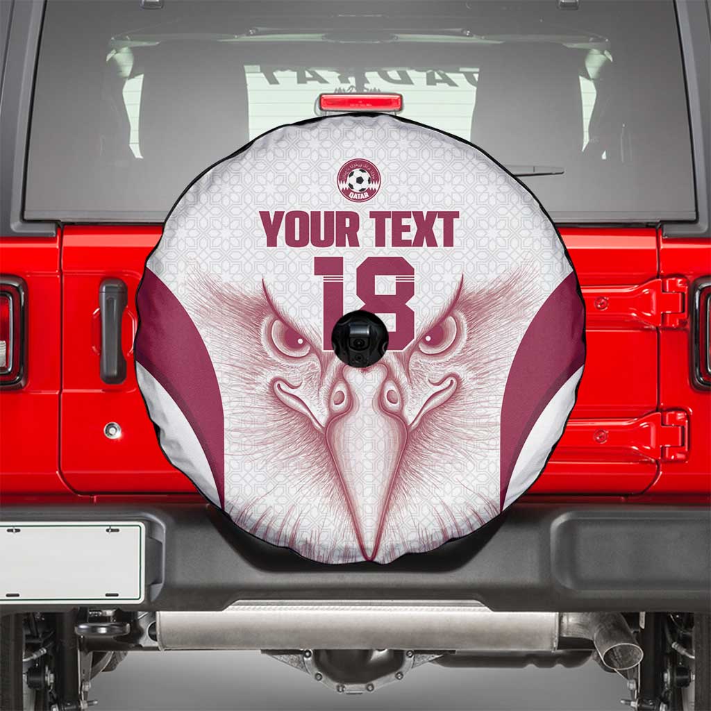 Custom Qatar Football Spare Tire Cover Maroon Falcon Spirit White Version - Wonder Print Shop
