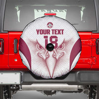 Custom Qatar Football Spare Tire Cover Maroon Falcon Spirit White Version - Wonder Print Shop
