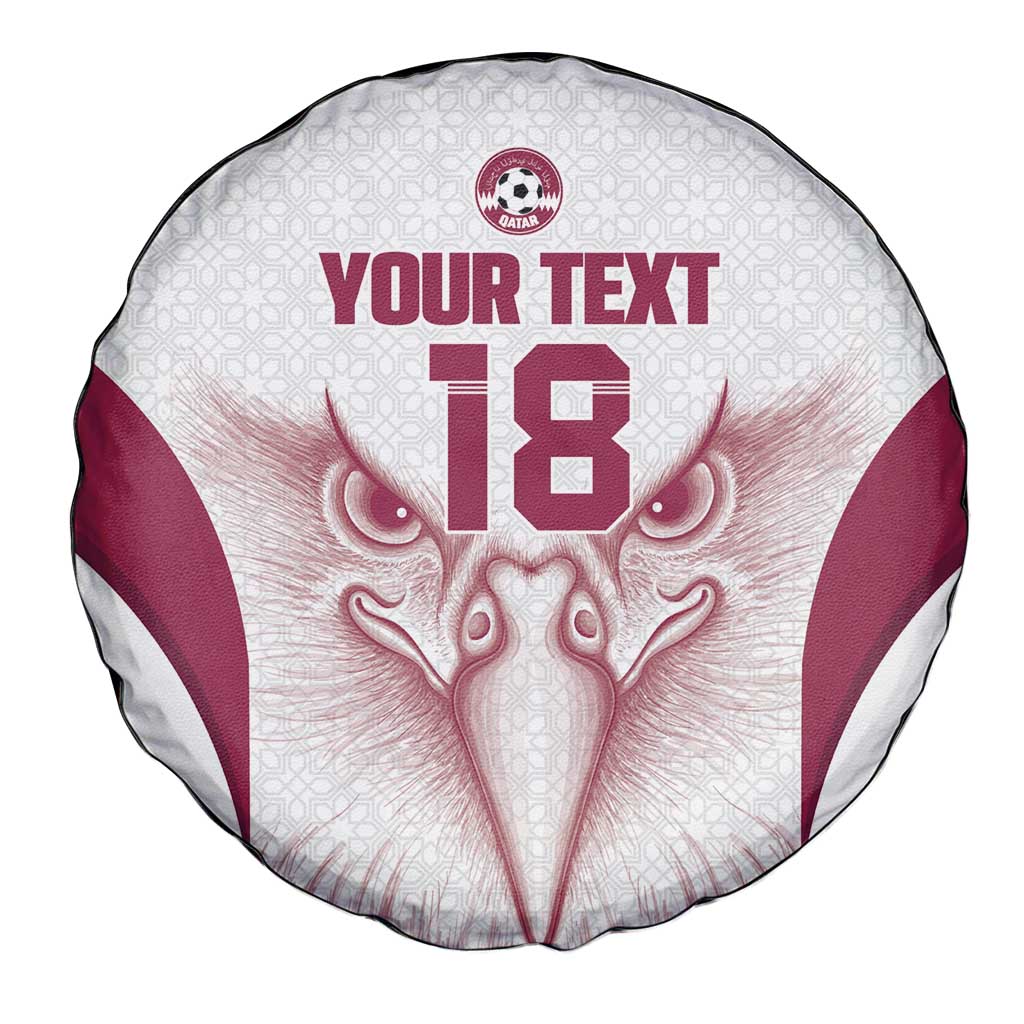 Custom Qatar Football Spare Tire Cover Maroon Falcon Spirit White Version - Wonder Print Shop