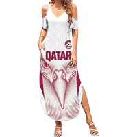 Custom Qatar Football Summer Maxi Dress Maroon Falcon Spirit White Version - Wonder Print Shop