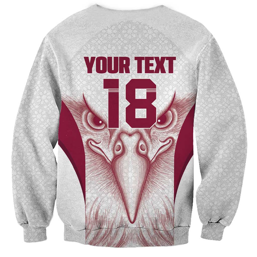 Custom Qatar Football Sweatshirt Maroon Falcon Spirit White Version - Wonder Print Shop