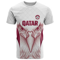 Custom Qatar Football T Shirt Maroon Falcon Spirit White Version - Wonder Print Shop