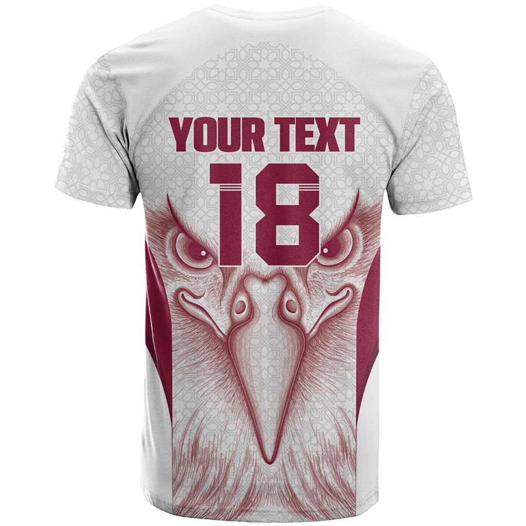 Custom Qatar Football T Shirt Maroon Falcon Spirit White Version - Wonder Print Shop