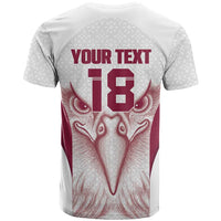 Custom Qatar Football T Shirt Maroon Falcon Spirit White Version - Wonder Print Shop