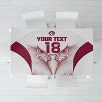 Custom Qatar Football Tablecloth Maroon Falcon Spirit White Version - Wonder Print Shop