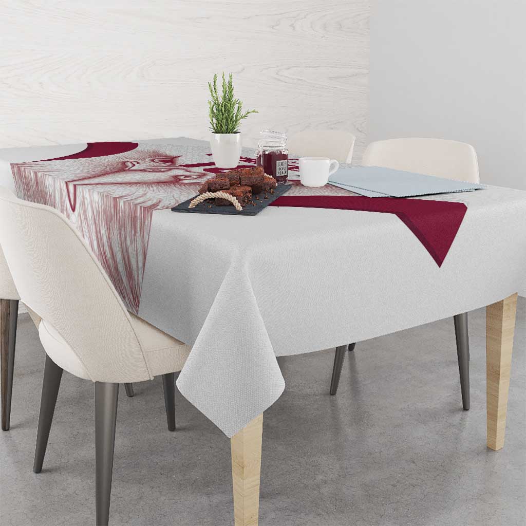 Custom Qatar Football Tablecloth Maroon Falcon Spirit White Version - Wonder Print Shop