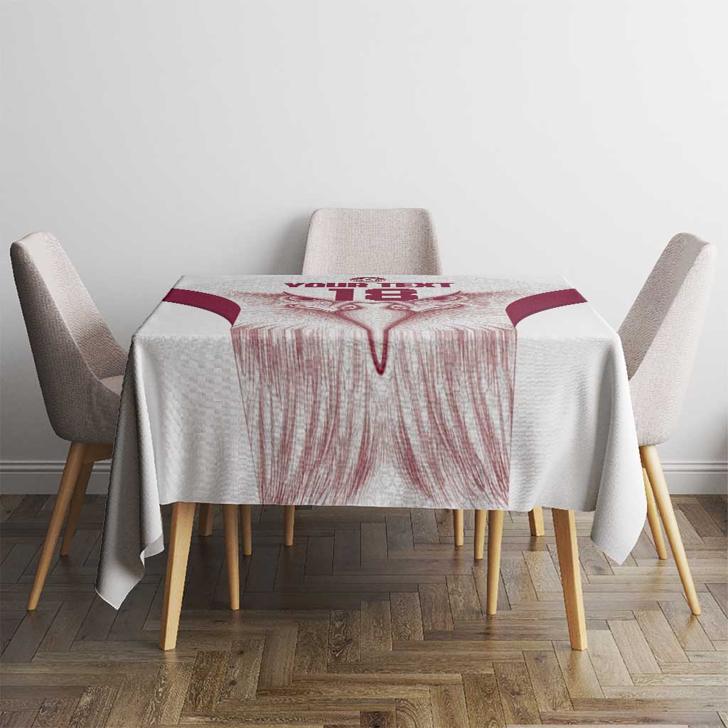Custom Qatar Football Tablecloth Maroon Falcon Spirit White Version - Wonder Print Shop