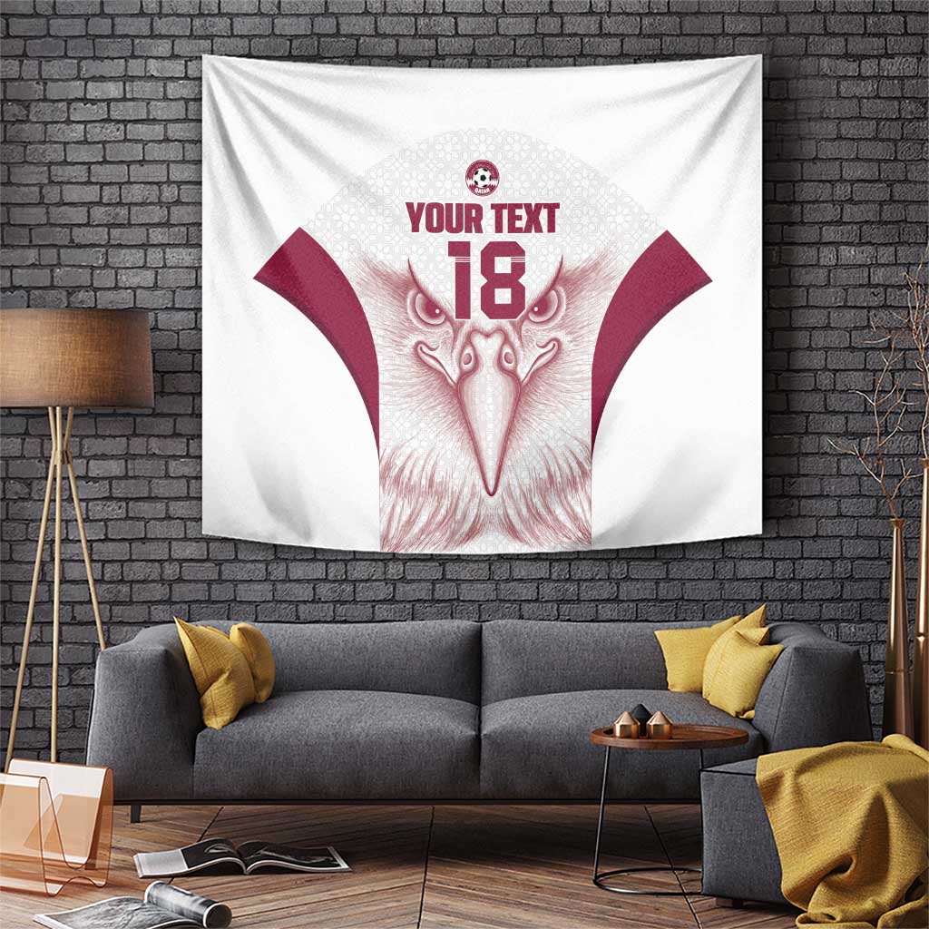 Custom Qatar Football Tapestry Maroon Falcon Spirit White Version - Wonder Print Shop
