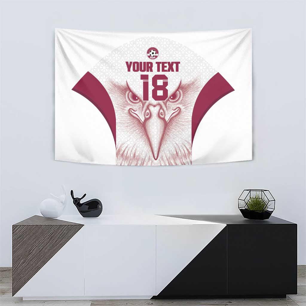 Custom Qatar Football Tapestry Maroon Falcon Spirit White Version - Wonder Print Shop