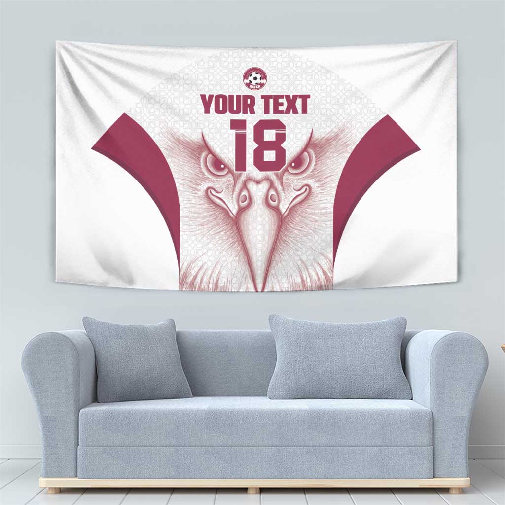 Custom Qatar Football Tapestry Maroon Falcon Spirit White Version - Wonder Print Shop