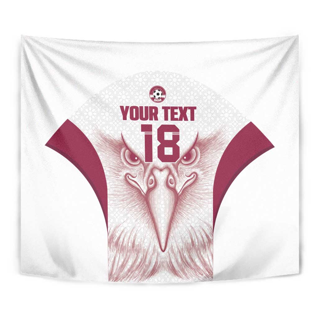 Custom Qatar Football Tapestry Maroon Falcon Spirit White Version - Wonder Print Shop