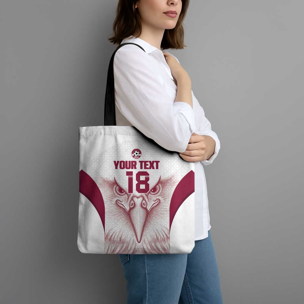 Custom Qatar Football Tote Bag Maroon Falcon Spirit White Version - Wonder Print Shop