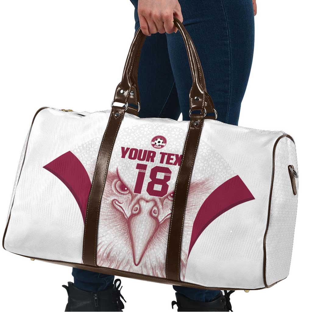 Custom Qatar Football Travel Bag Maroon Falcon Spirit White Version - Wonder Print Shop