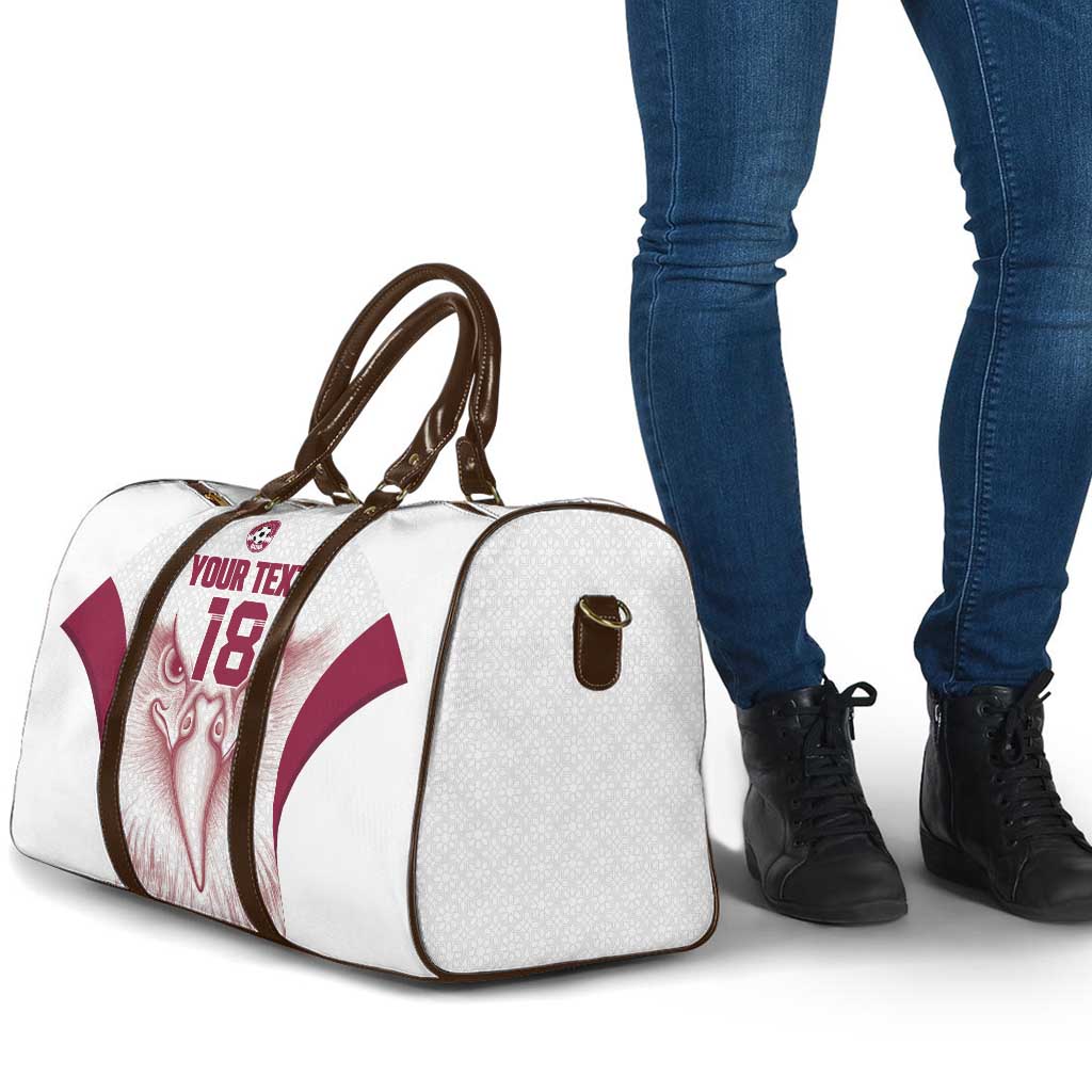 Custom Qatar Football Travel Bag Maroon Falcon Spirit White Version - Wonder Print Shop