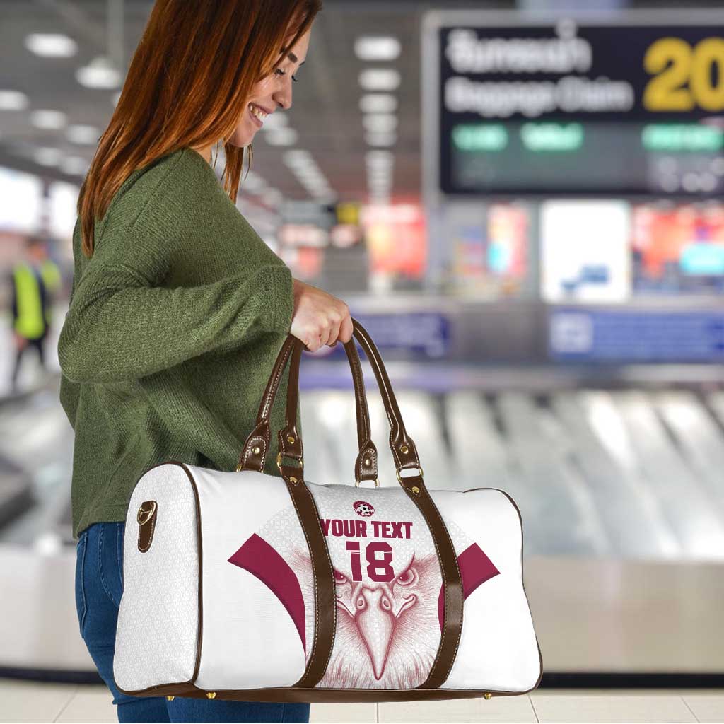 Custom Qatar Football Travel Bag Maroon Falcon Spirit White Version - Wonder Print Shop