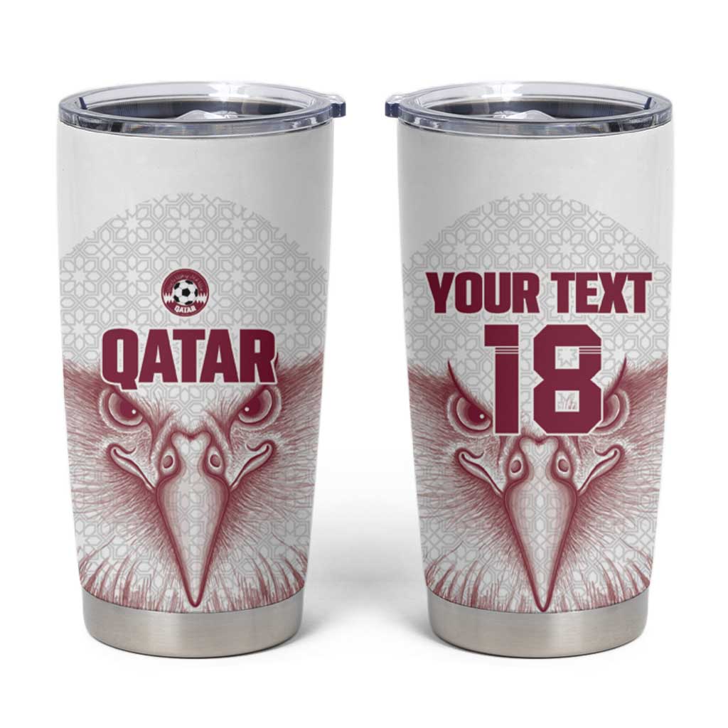 Custom Qatar Football Tumbler Cup Maroon Falcon Spirit White Version - Wonder Print Shop